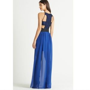 BCBGeneration Electric Blue Lace Cutout Maxi Dress